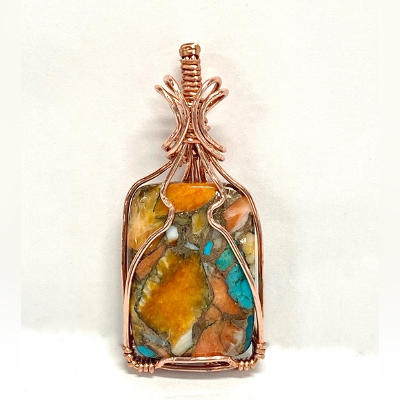 HANDMADE Spiny Oyster Turquoise and Bare Copper Hand Wrapped Statement Pendant - Picture 3 of 10